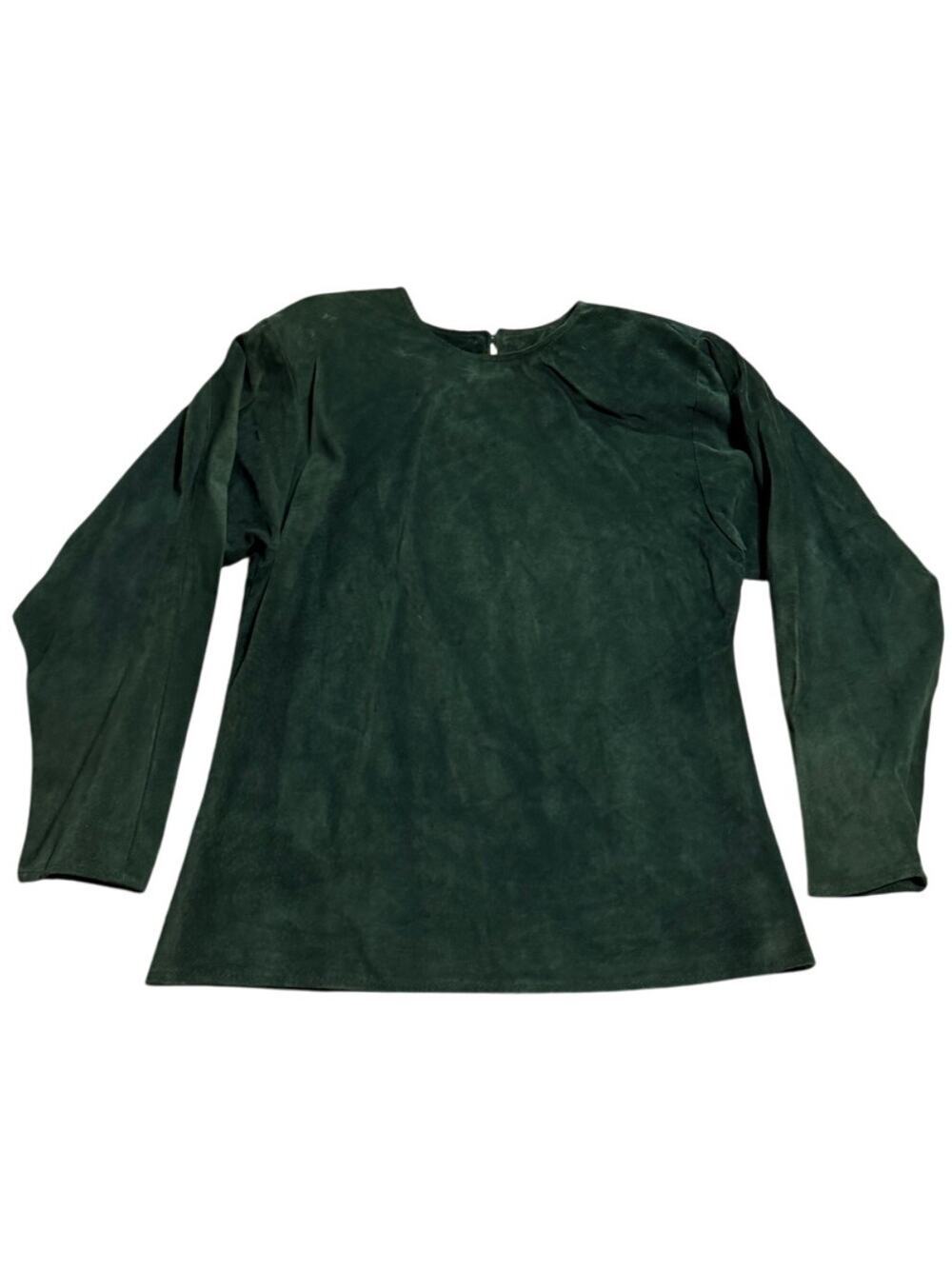 VTG Bushwacker USA Leather Shirt Long Sleeve Top Blouse Womens Medium Green Flaw